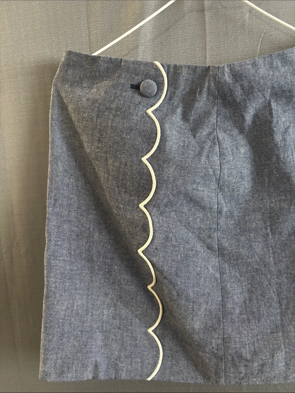 J. Crew Sharkskin Blue Mini Skirt with Cream Scallop Trim